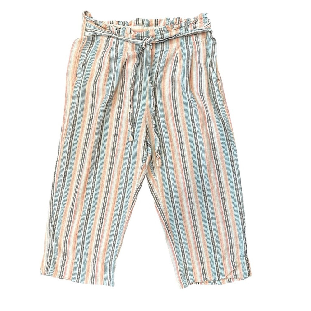 Zac & Rachel striped linen blend cropped wide-leg pants with paperbag waist M